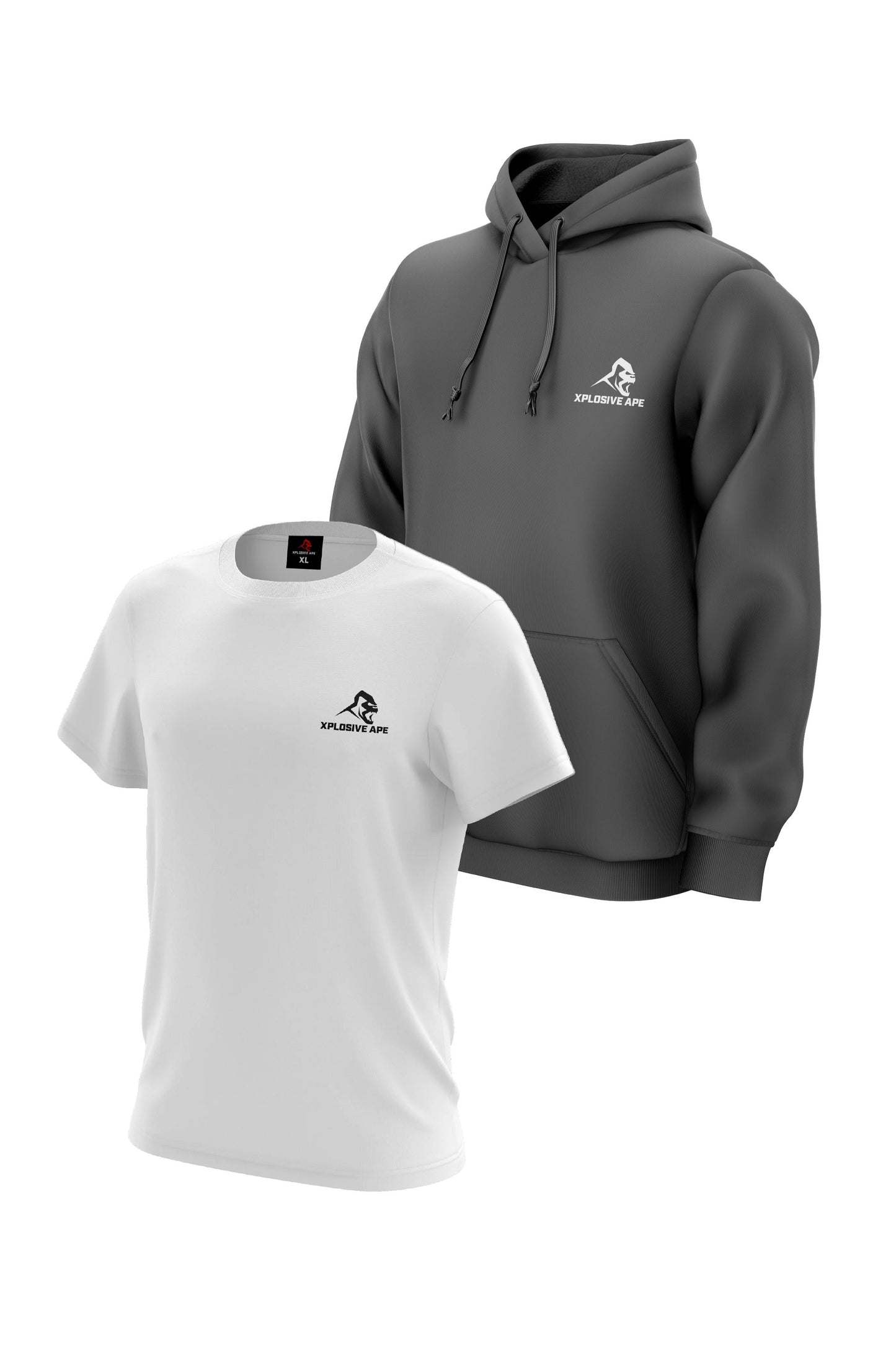 XAPE Essential Tee & Classic Hoodie Combo - White/Charcoal