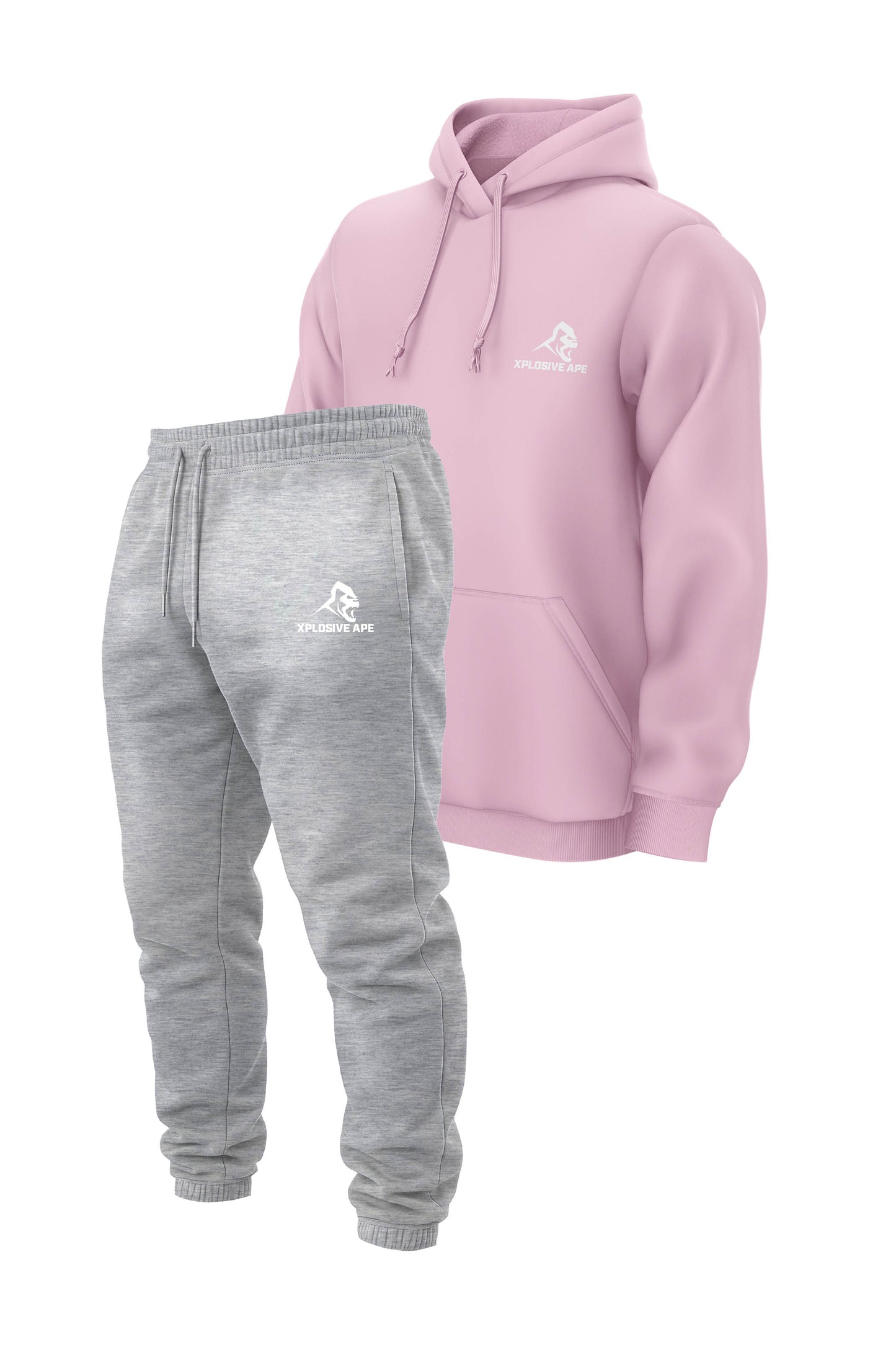XAPE Classic String Hoodie & Classic Logo Joggers Combo - Light Pink/Ash Grey
