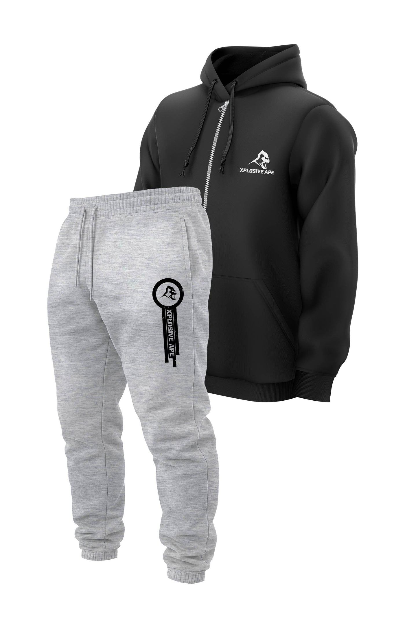 XAPE Prime Logo Zip Hoodie & Panelled V2 Joggers Combo - Black/Ash Grey