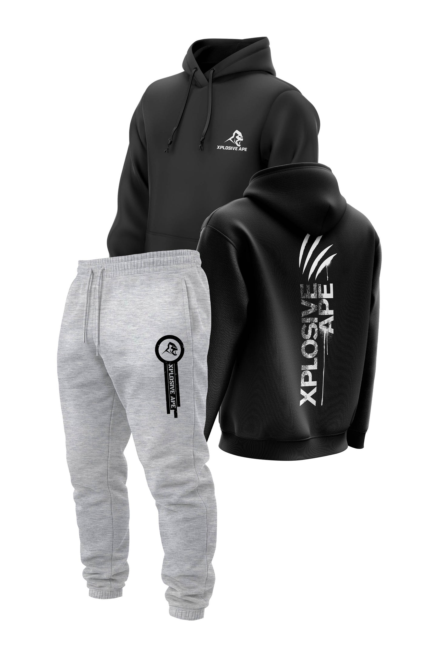 XAPE Claw V2 String Hoodie & Panelled V2 Joggers Combo - Black/Ash Grey
