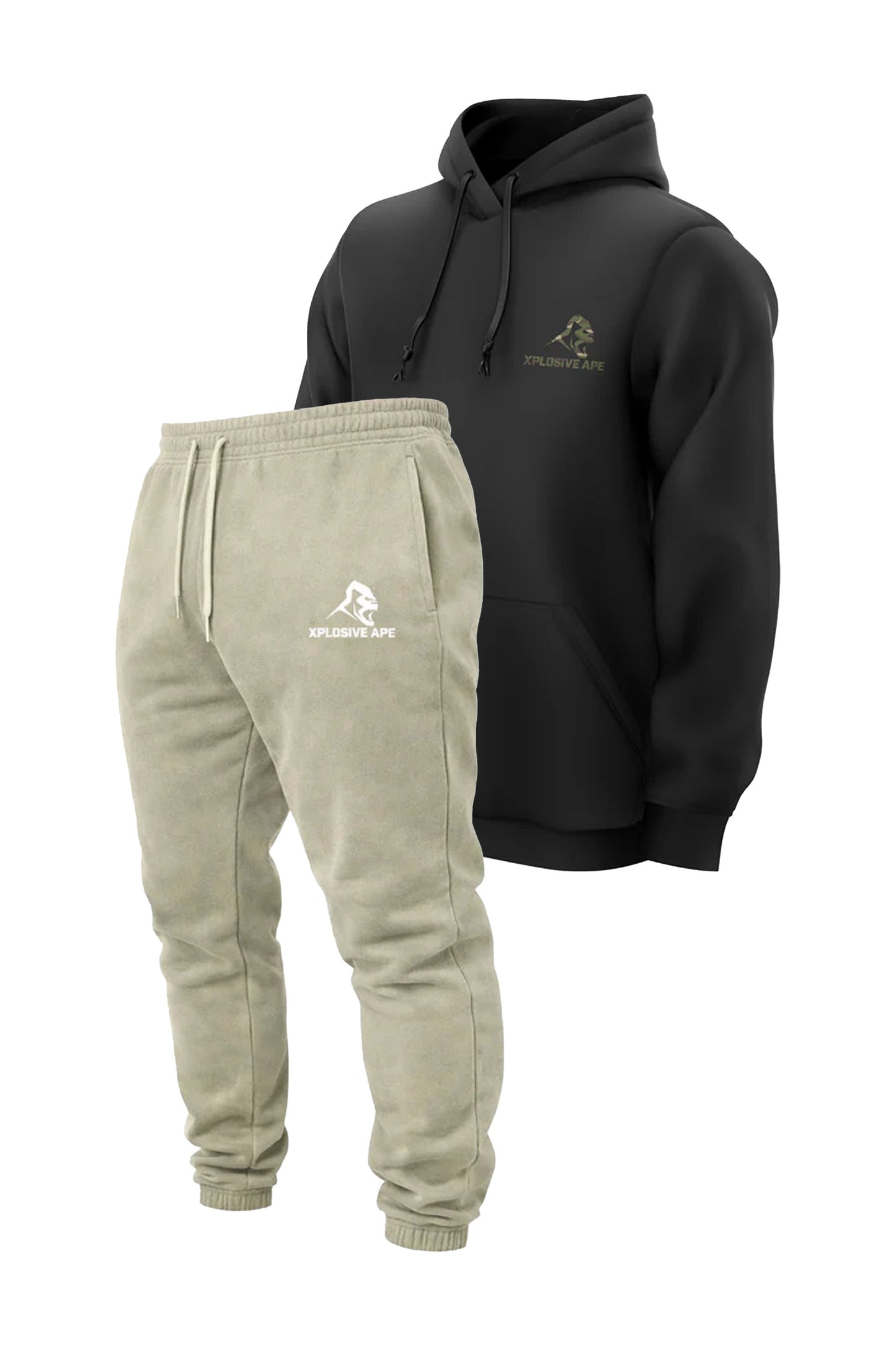 XAPE Essential Camo String Hoodie & Vintage Wash Joggers - Black/Stone