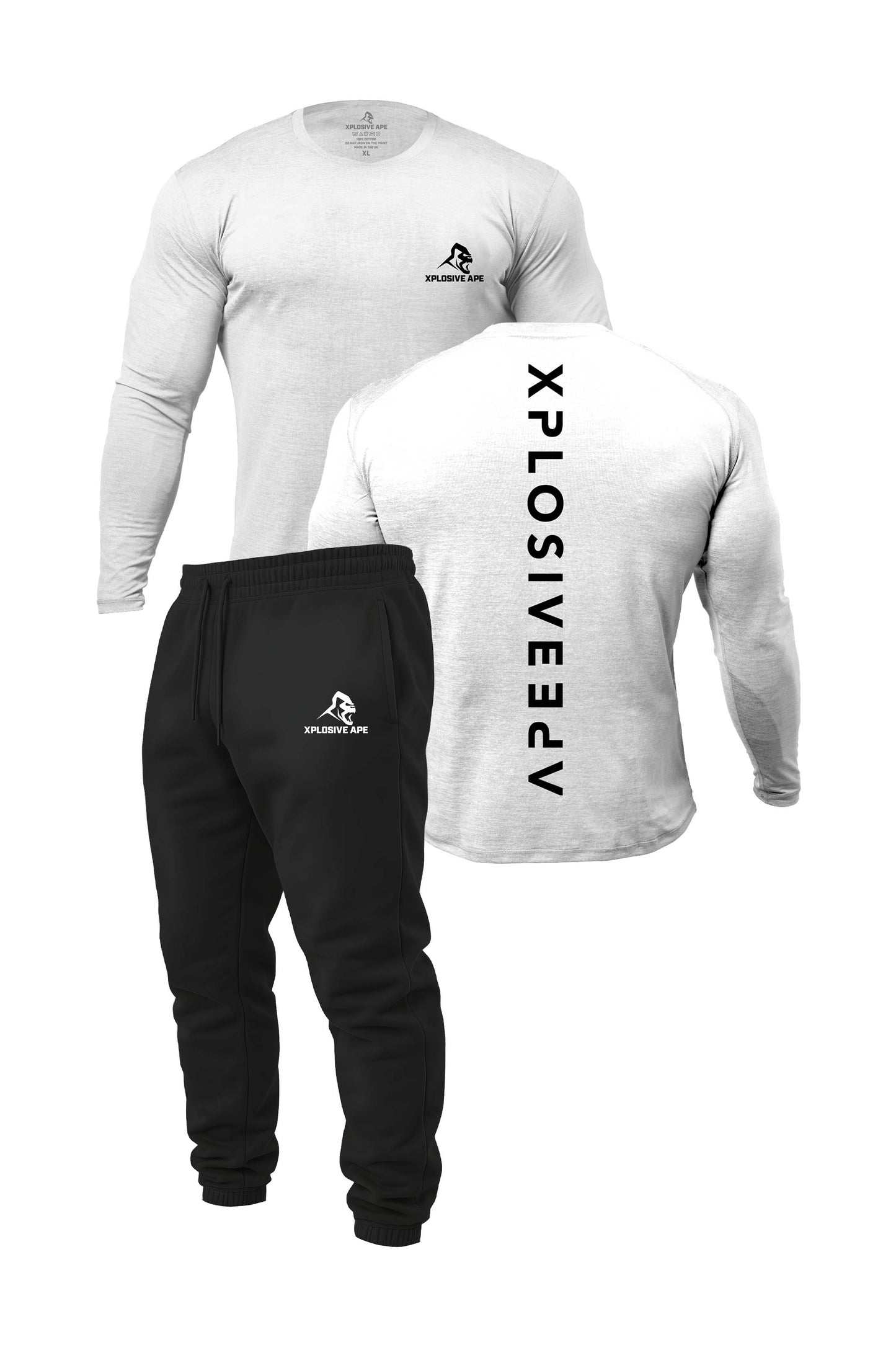 XAPE Futuristic V2 Long Sleeve Tee & Prime Joggers Combo - White/Black