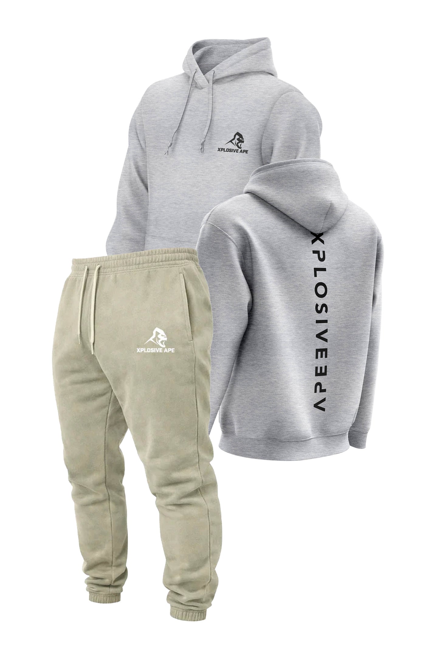 XAPE Futuristic V2 String Hoodie & Vintage Wash Joggers - Sports Grey/Stone