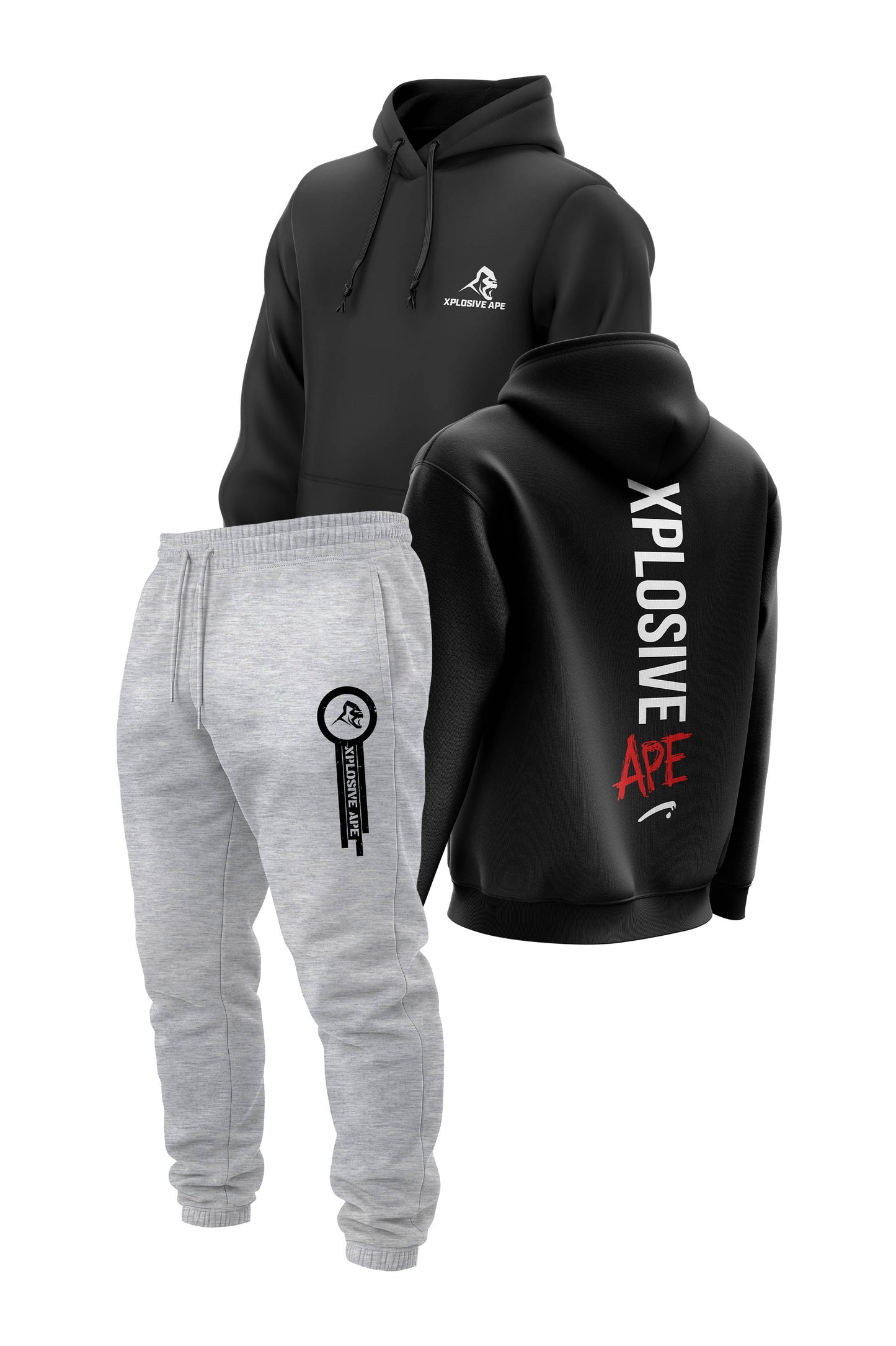 XAPE Graffiti V2 String Hoodie & Panelled V2 Joggers Combo - Black/Ash Grey