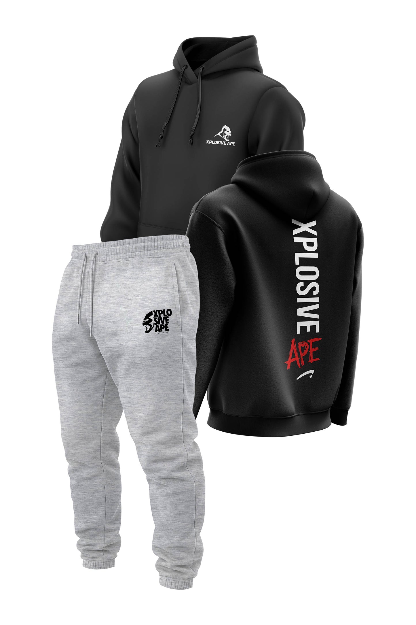XAPE Graffiti V2 String Hoodie & Ultimate Ape V2 Joggers - Black/Heather Grey