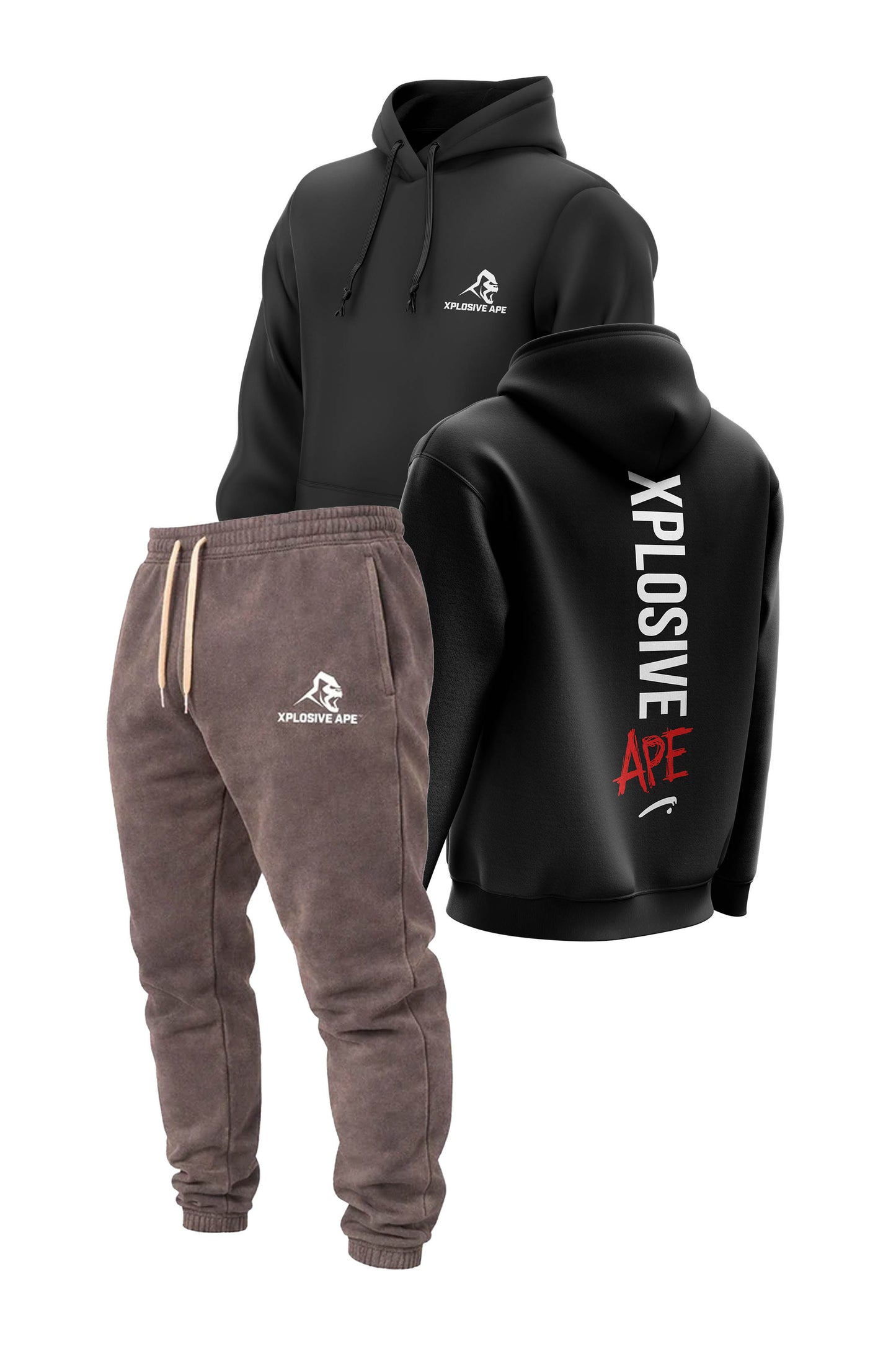 XAPE Graffiti V2 String Hoodie & Vintage Wash Joggers - Black/Brown