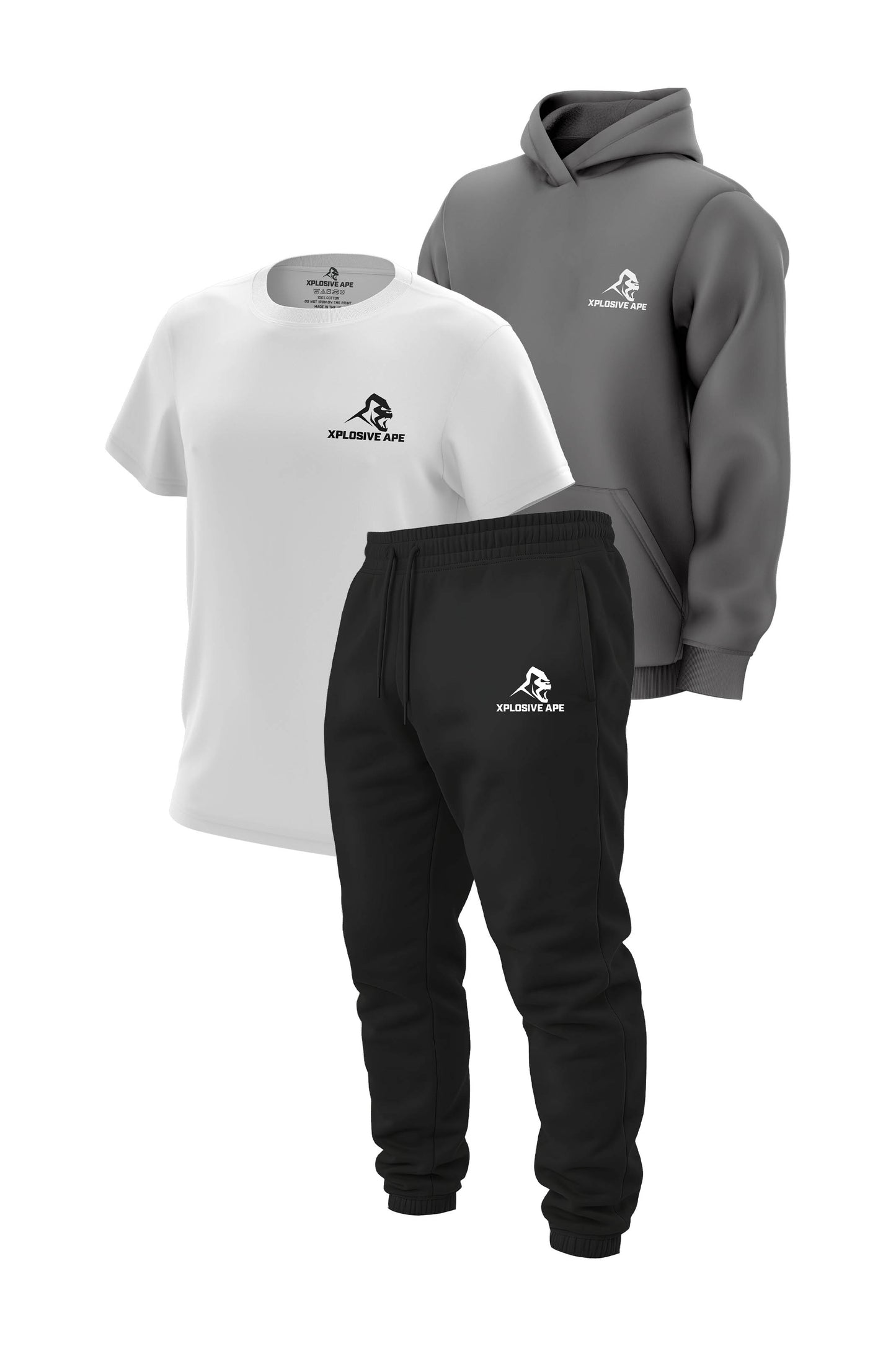 XAPE Primal Hoodie Tee & Joggers Combo - Charcoal/White/Black