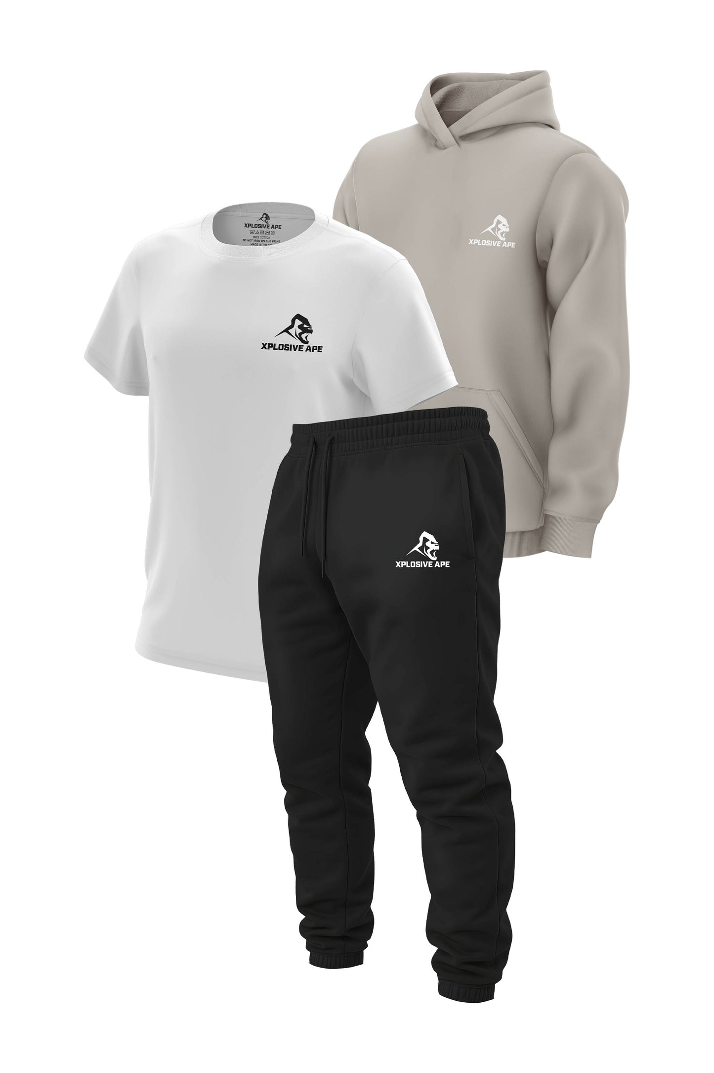 XAPE Primal Hoodie Tee & Joggers Combo - Stone/White/Black
