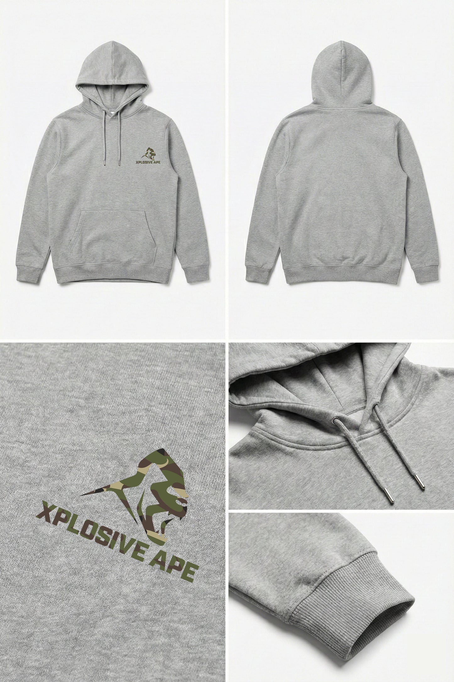 XAPE Essential Camo V2 String Hoodie - Sports Grey