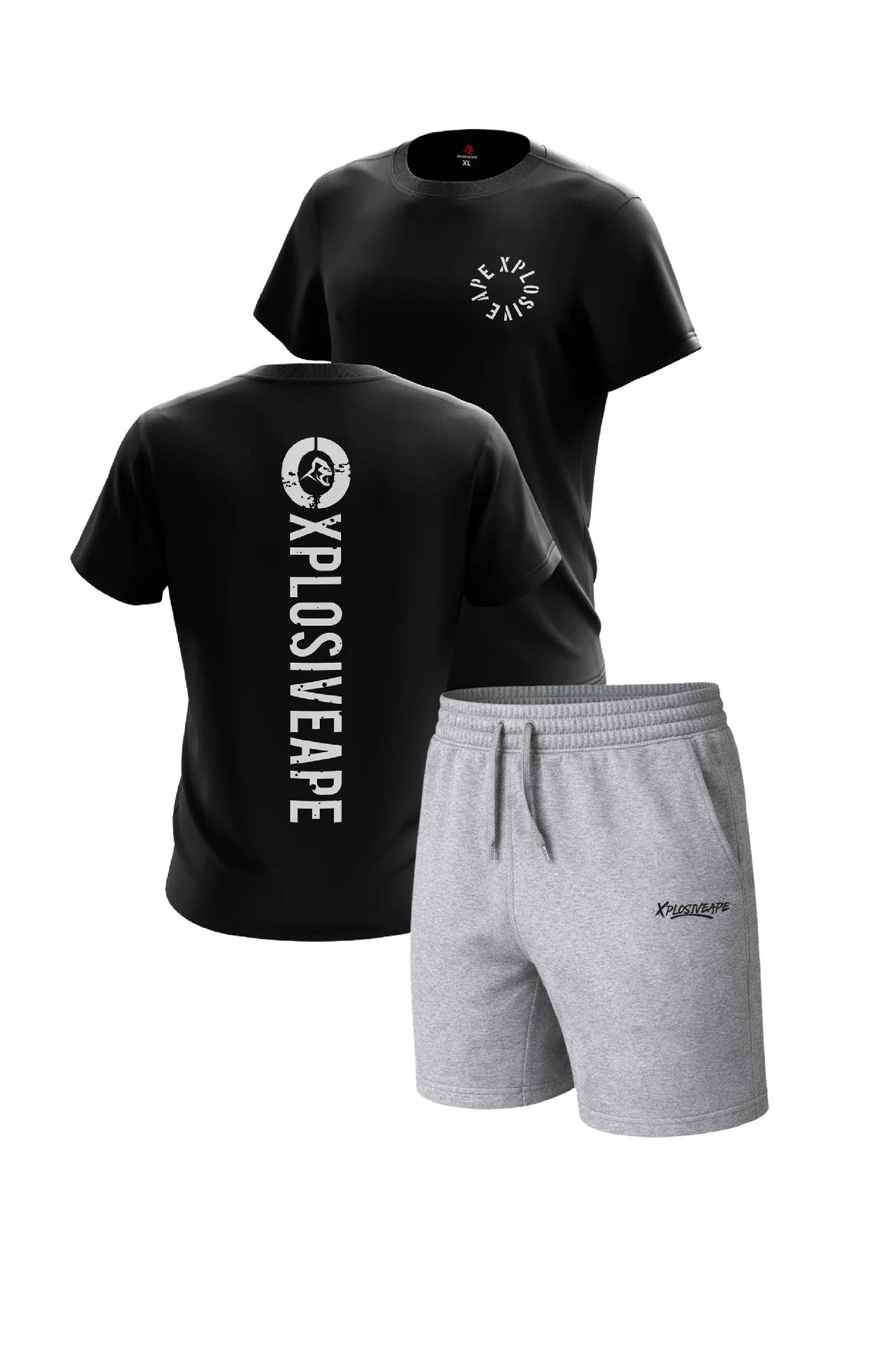 XAPE Impact Tee & Desolate Oversized Shorts Combo - Black/Ash Grey