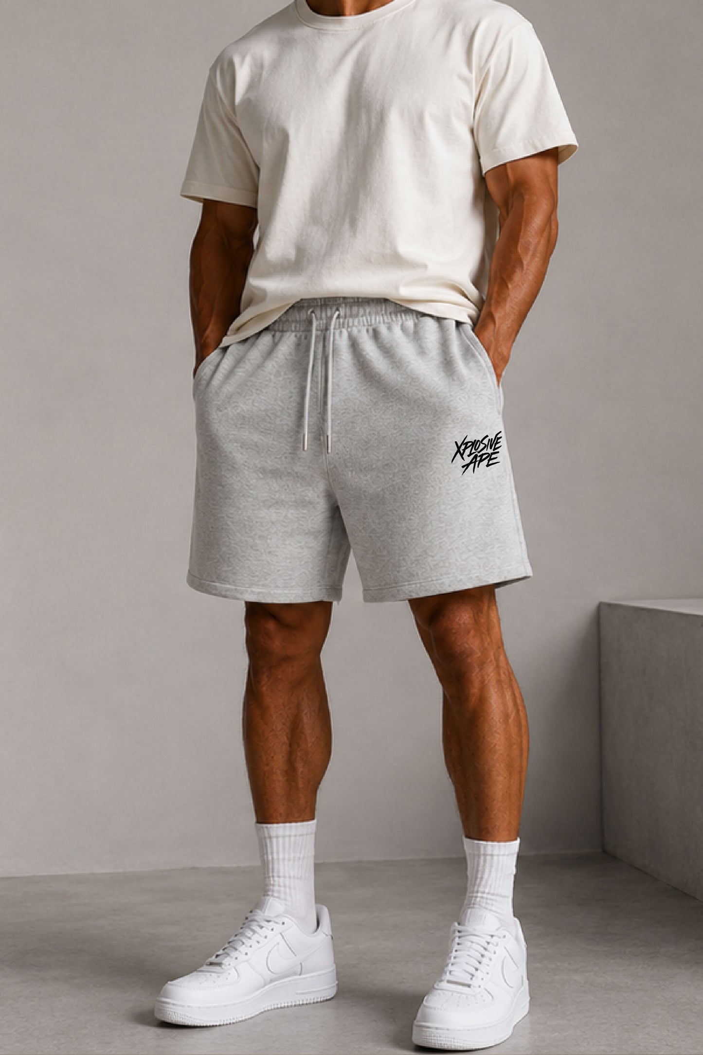 XAPE Brush Script Oversized Shorts - Ash Grey