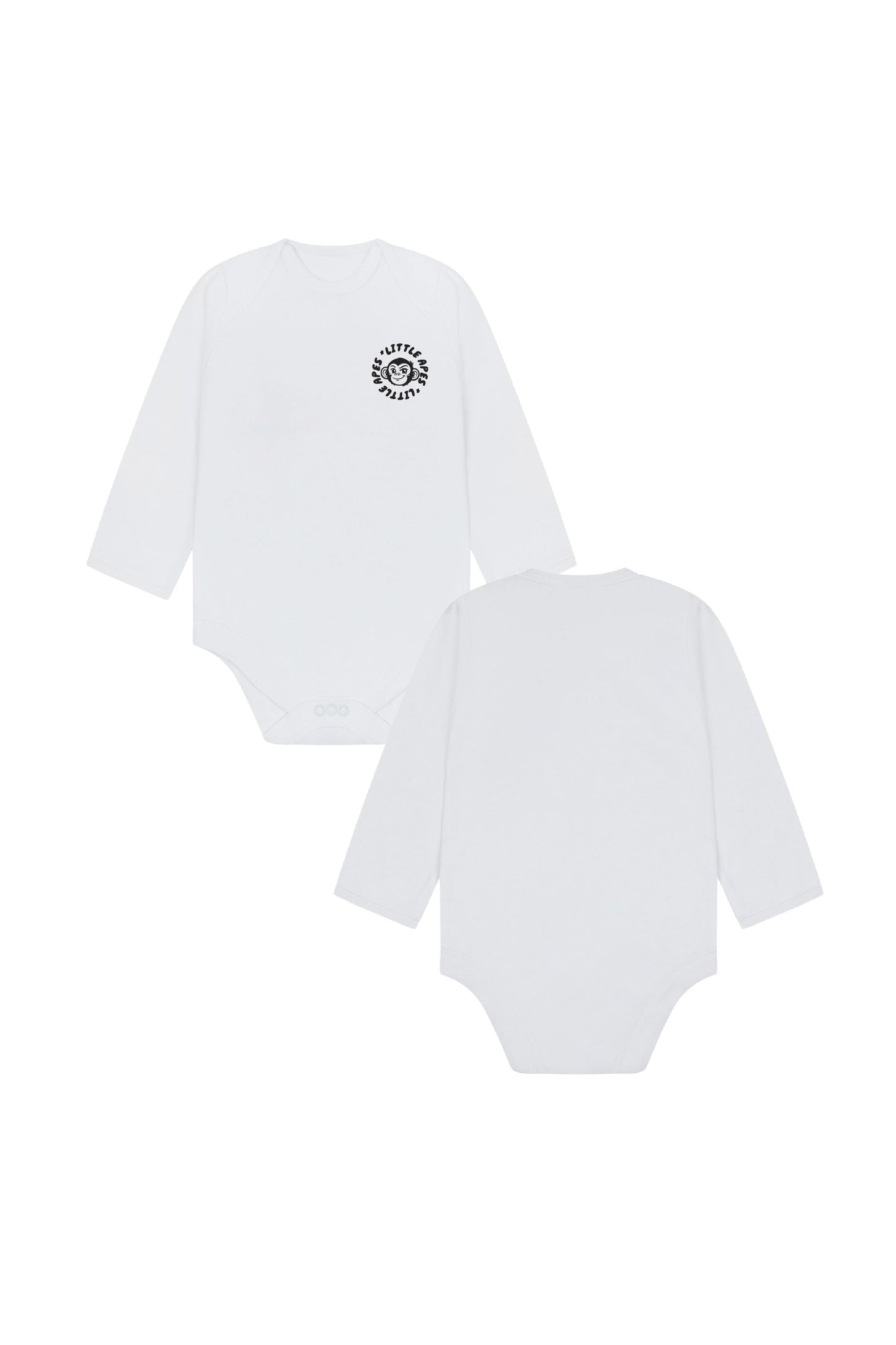 Little Apes Badge Logo Baby Long Sleeve Body Suit - White