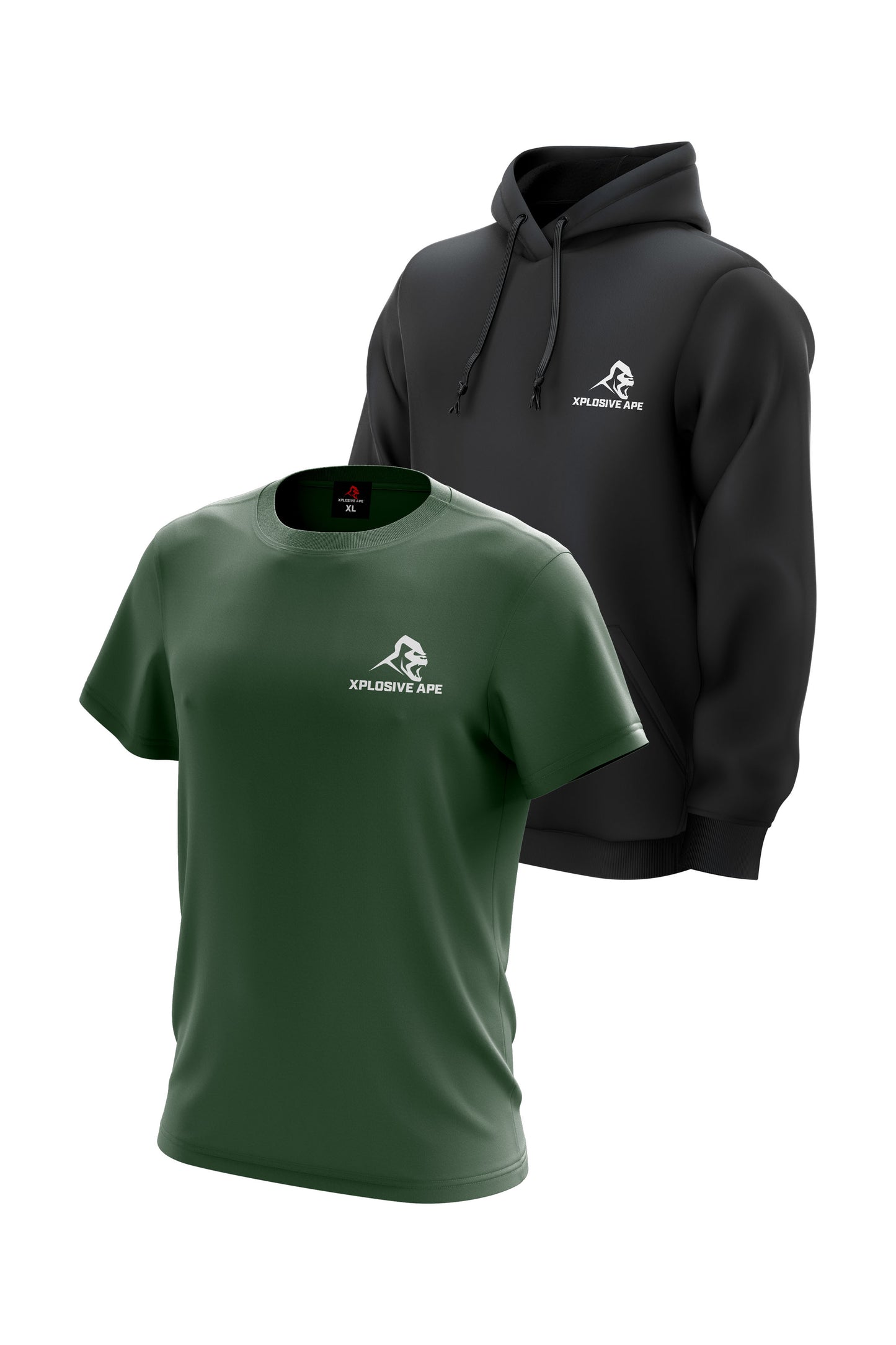XAPE Classic String Hoodie & Logo Tee Combo - Black/Military Green