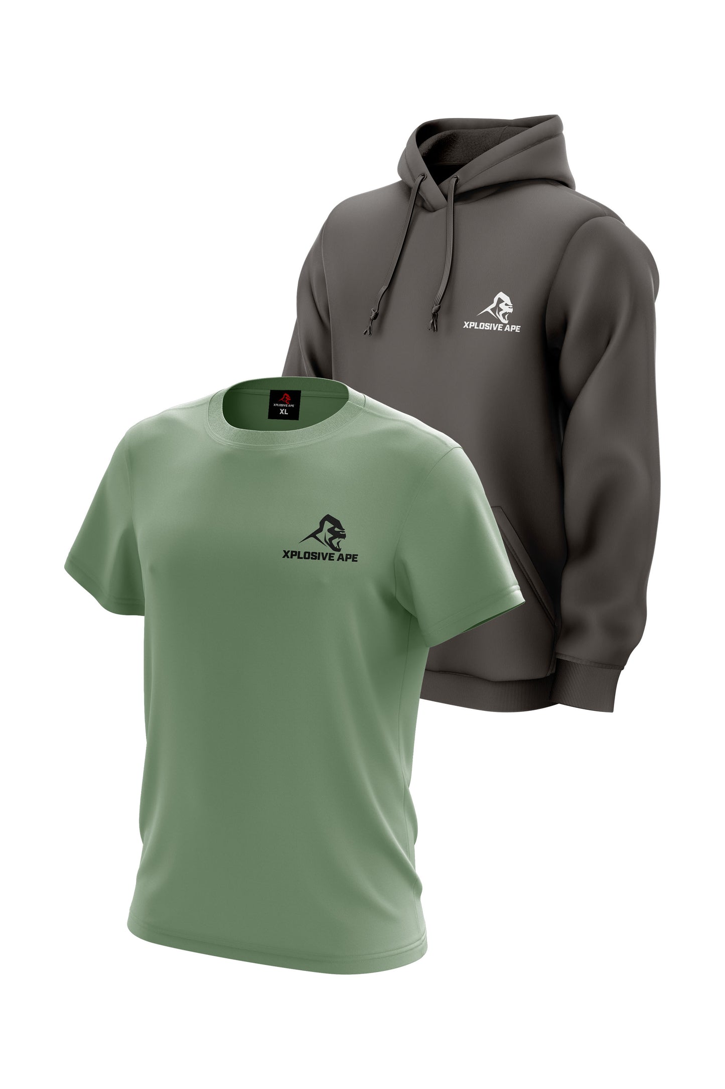 XAPE Classic String Hoodie & Logo Tee Combo - Charcoal/Sage