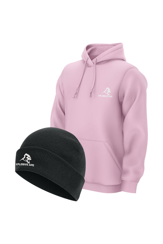 XAPE Classic String Hoodie & Prime Beanie - Light Pink/Black