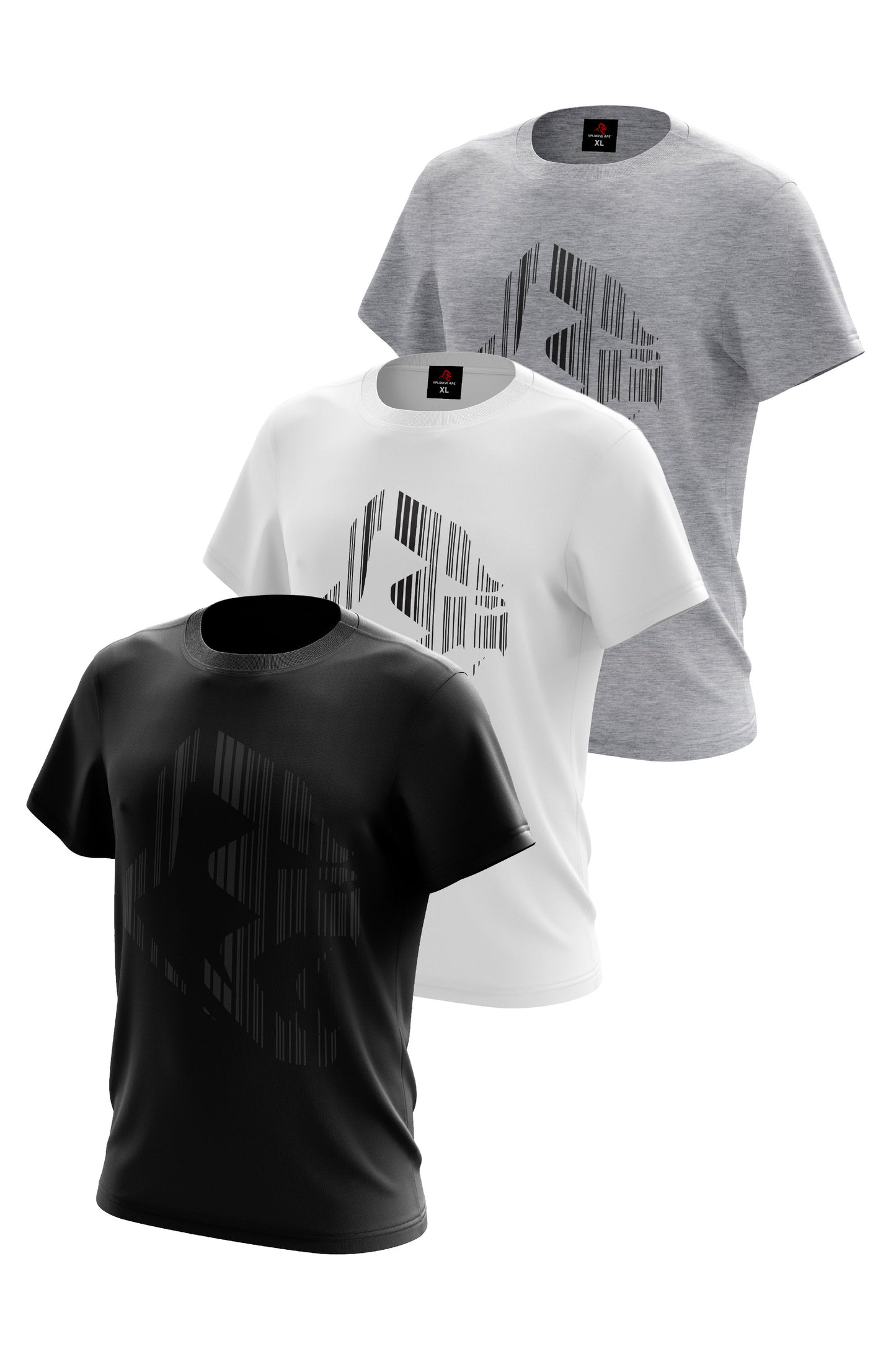 XAPE Apehead Barcoded 3 Tees Pack - White/Sports Grey/Black