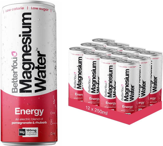 BetterYou Magnesium Water Energy 12x250ml Pomegranate & Rhubarb