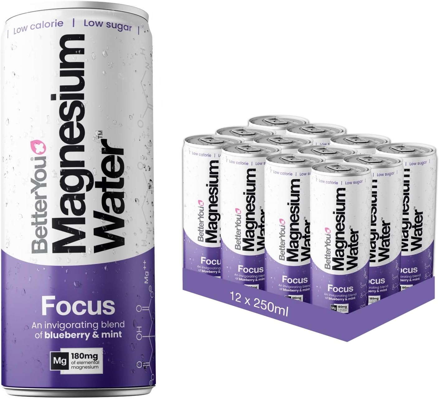 BetterYou Magnesium Water Focus 12x250ml Blueberry & Mint