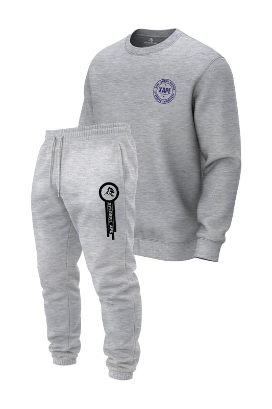 XAPE Badge Logo V2 Sweatshirt & Panelled V2 Joggers Combo - Sports Grey/Ash Grey