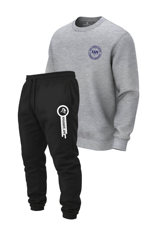 XAPE Badge Logo V2 Sweatshirt & Panelled V2 Joggers Combo - Sports Grey/Black