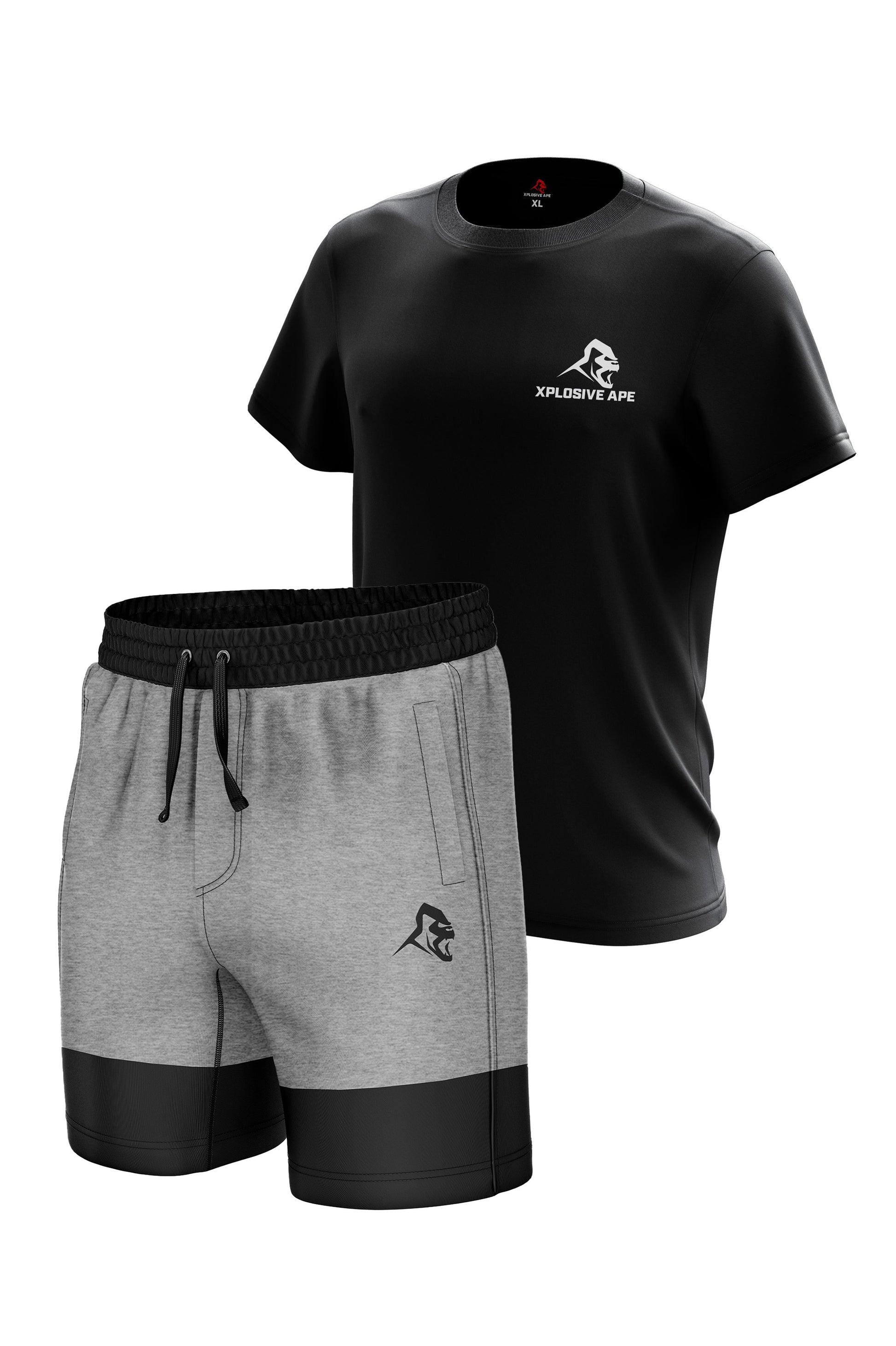 XAPE Essential Black Tee & Elite Grey Shorts Bundle