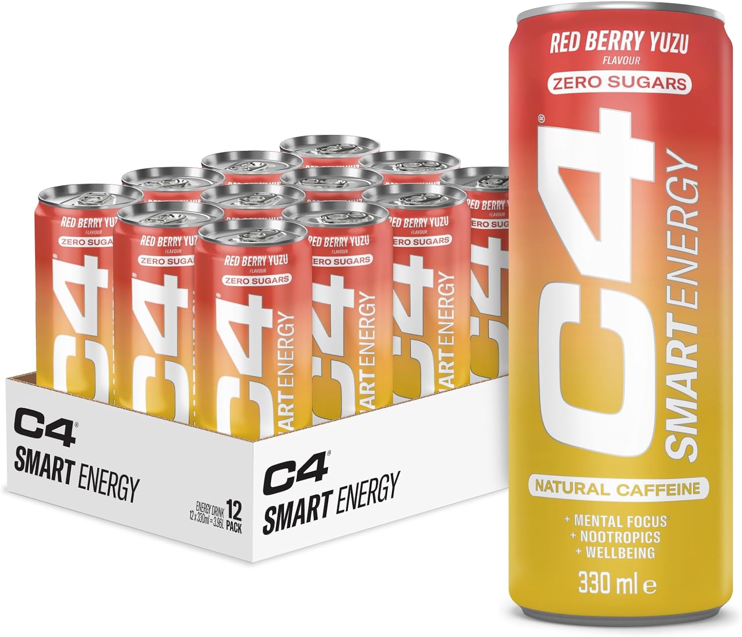 Cellucor C4 Smart Energy Carbonated 12x330ml Red Berry Yuzu