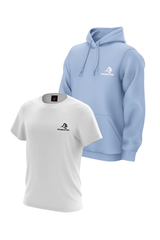 XAPE Essential Tee & Classic Hoodie Combo - White/Light Blue