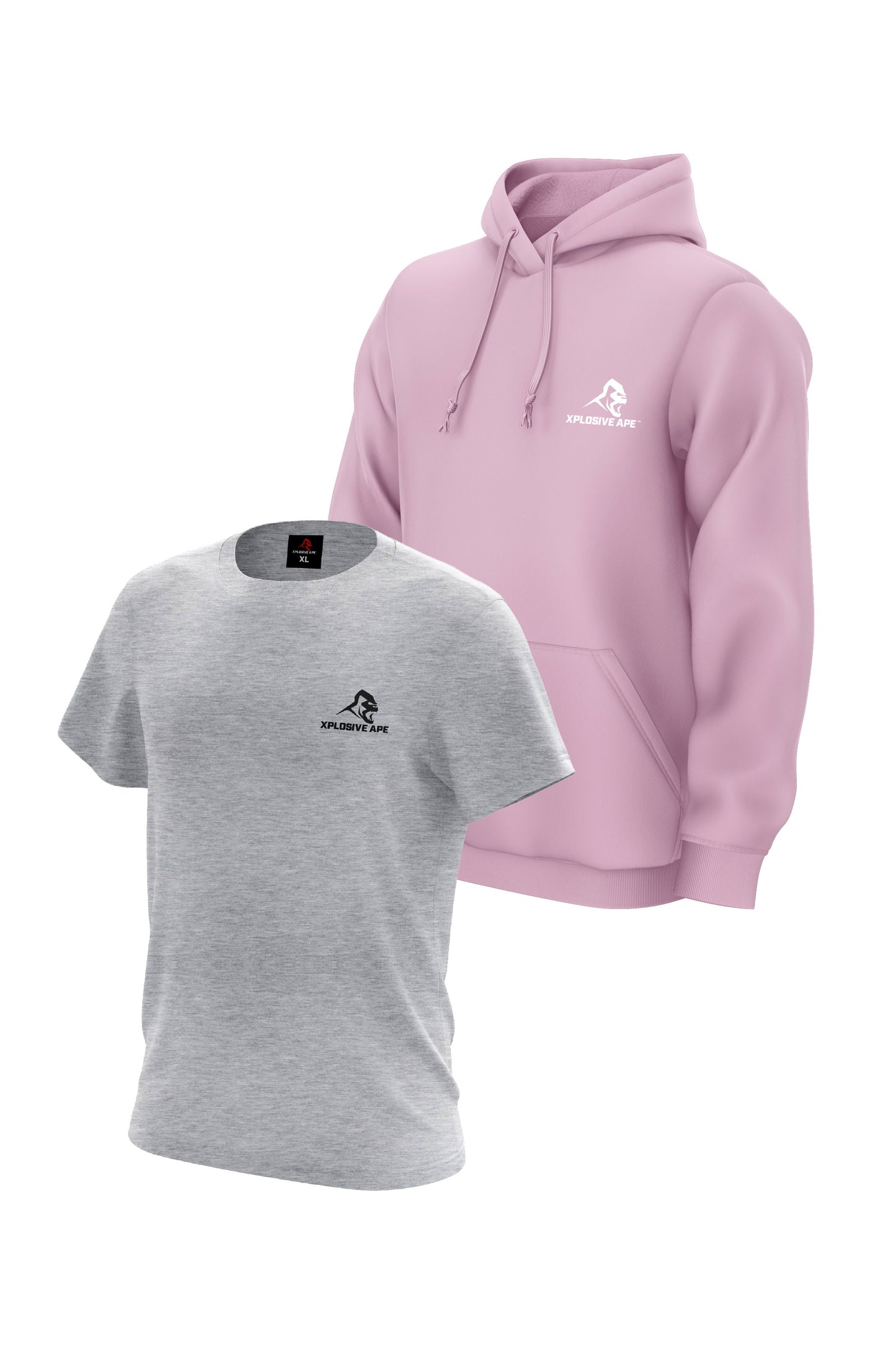 XAPE Essential Tee & Classic Hoodie Combo - Sports Grey/Light Pink