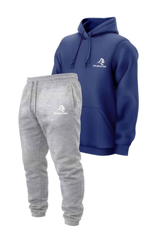 XAPE Classic String Hoodie & Classic Logo Joggers Combo - Cobalt/Ash Grey