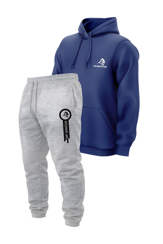 XAPE Classic String Hoodie & Panelled V2 Joggers Combo - Cobalt/Ash Grey