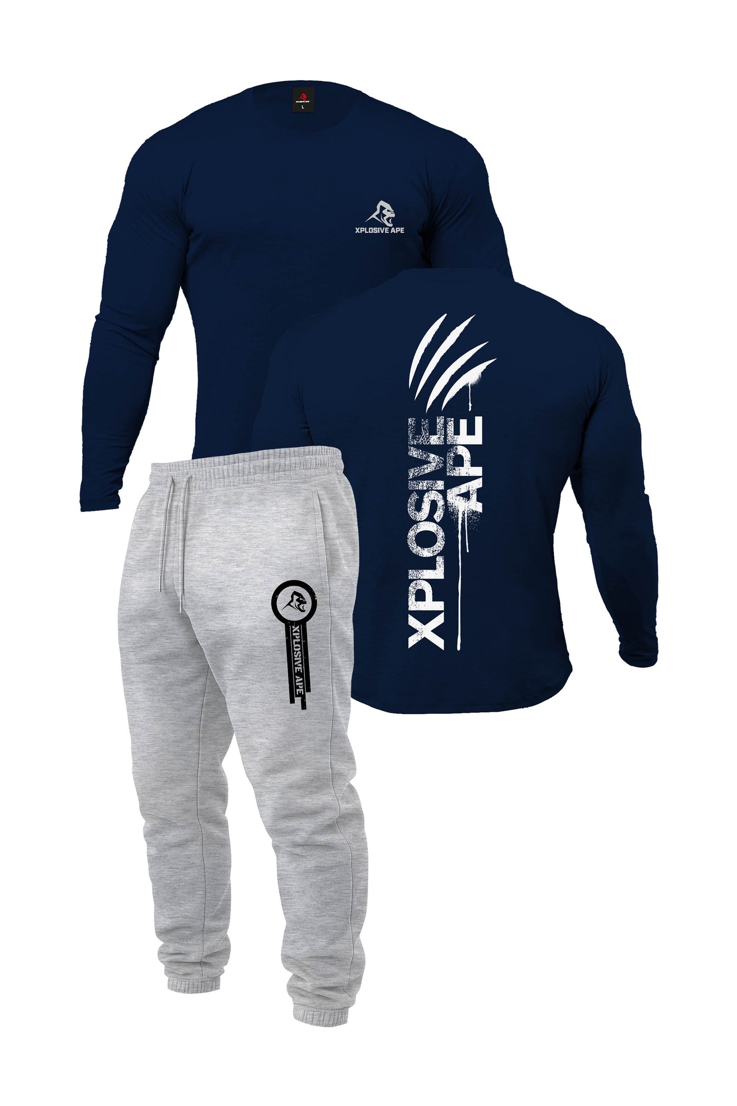 XAPE Claw Long Sleeve Tee & Panelled V2 Joggers Combo - Navy/Ash Grey