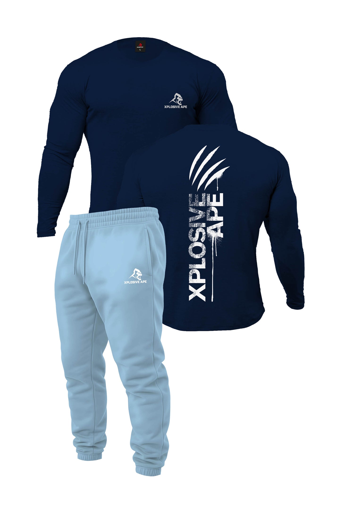 XAPE Claw Long Sleeve Tee & Prime Logo V2 Joggers Combo - Navy/Sky
