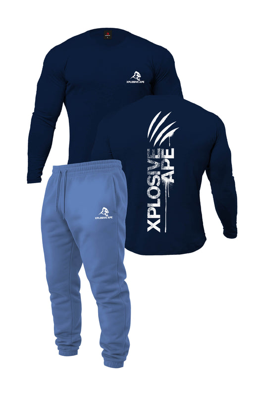 XAPE Claw Long Sleeve Tee & Prime Logo V2 Joggers Combo - Navy/Sky