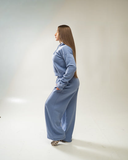 XAPE Core Logo Cropped String Hoodie - Slate Blue