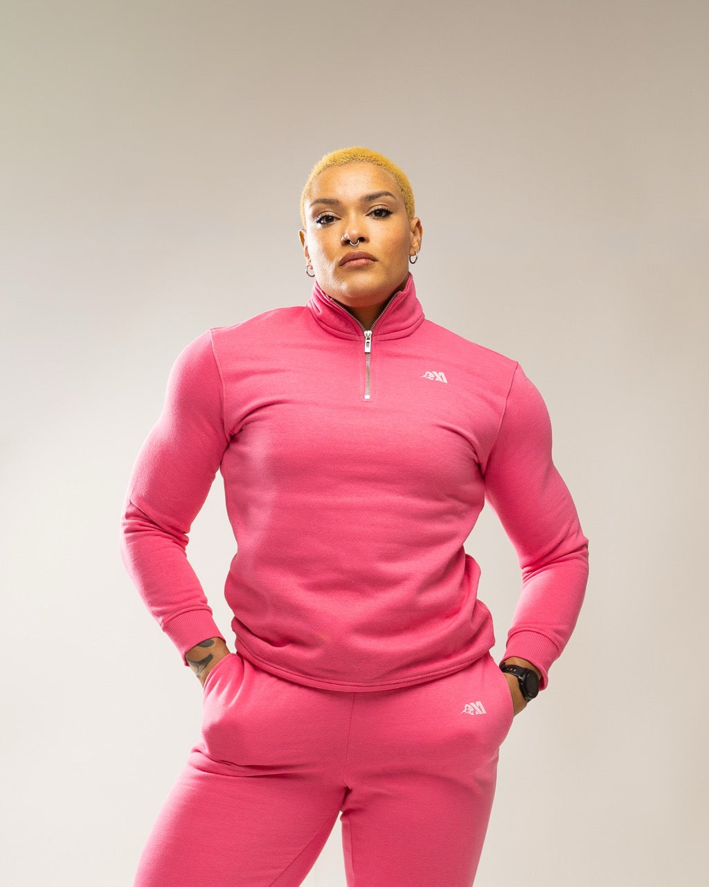 XAPE Core Logo Quarter Zip - Dusty Pink