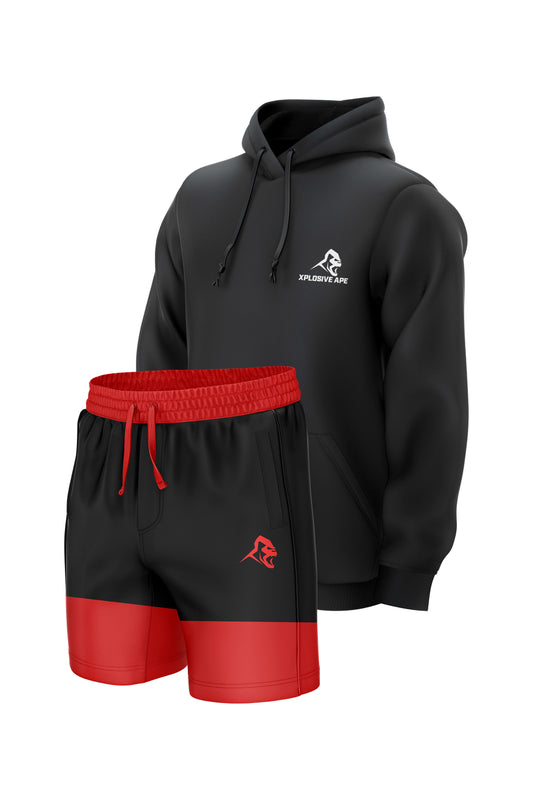 XAPE Essential Black Hoodie & Elite Red Shorts Bundle