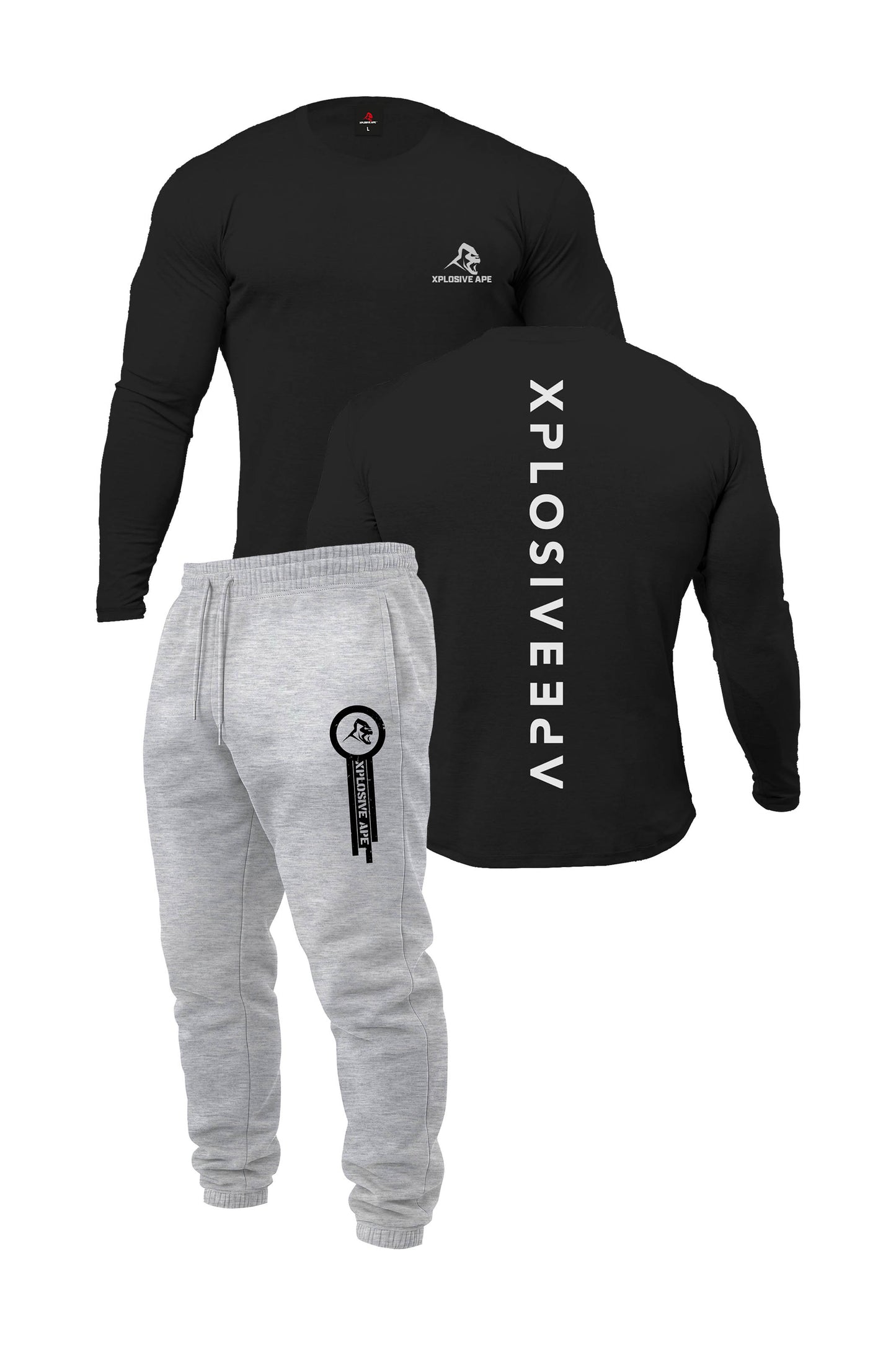 XAPE Futuristic Long Sleeve Tee & Panelled V2 Joggers Combo - Black/Ash Grey