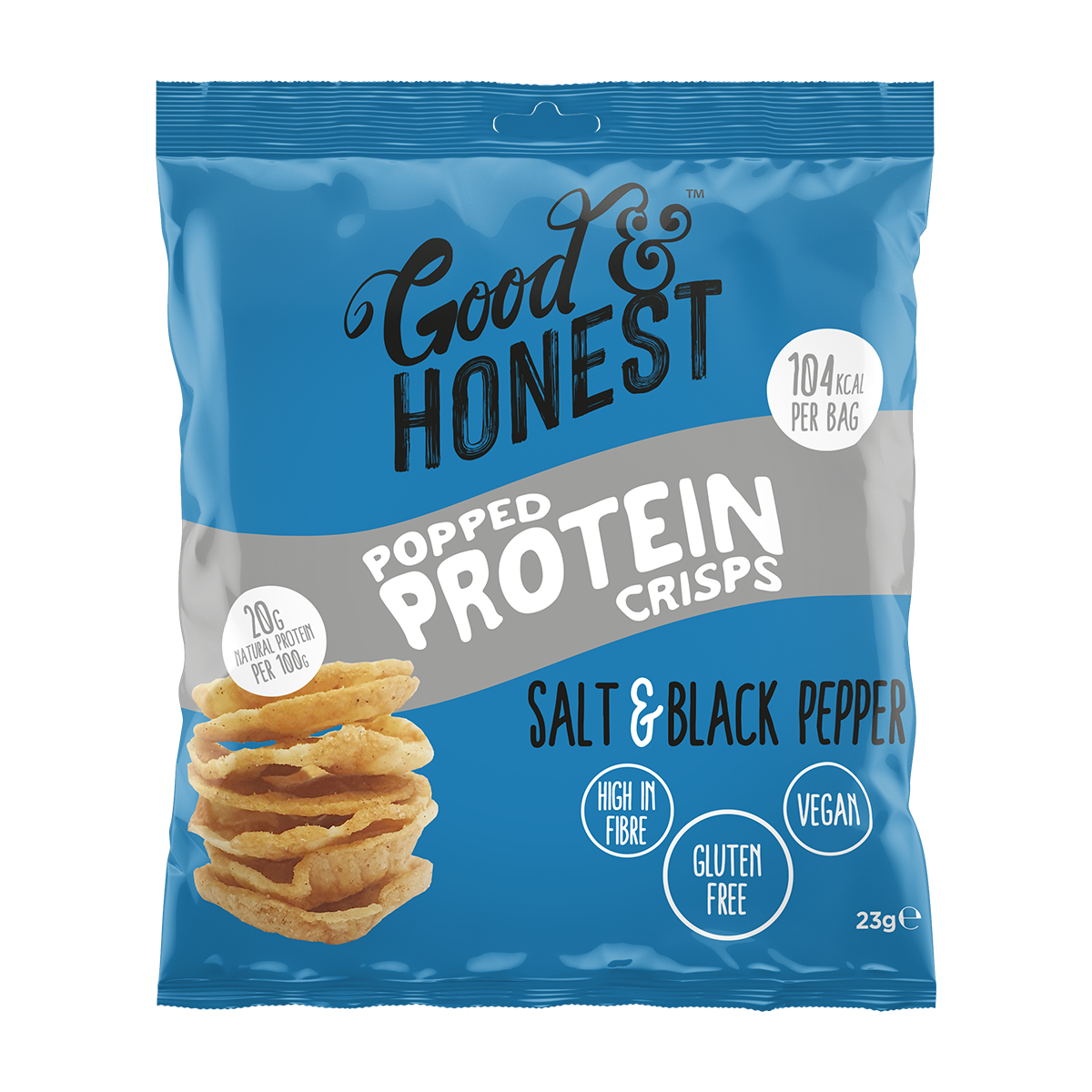 Good & Honest Popped Protein Crisps 24x23g Salt & Pepper