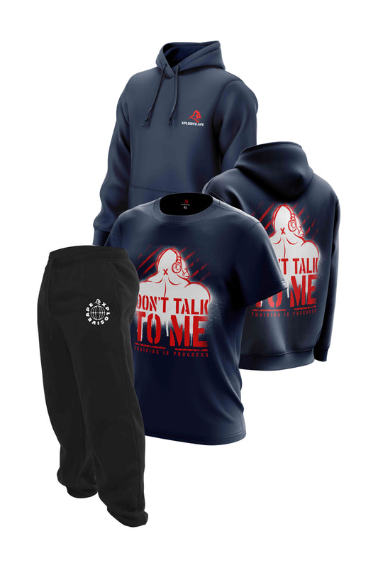 XAPE Don't Talk To Me Hoodie Tee & Joggers Combo - Navy/Black