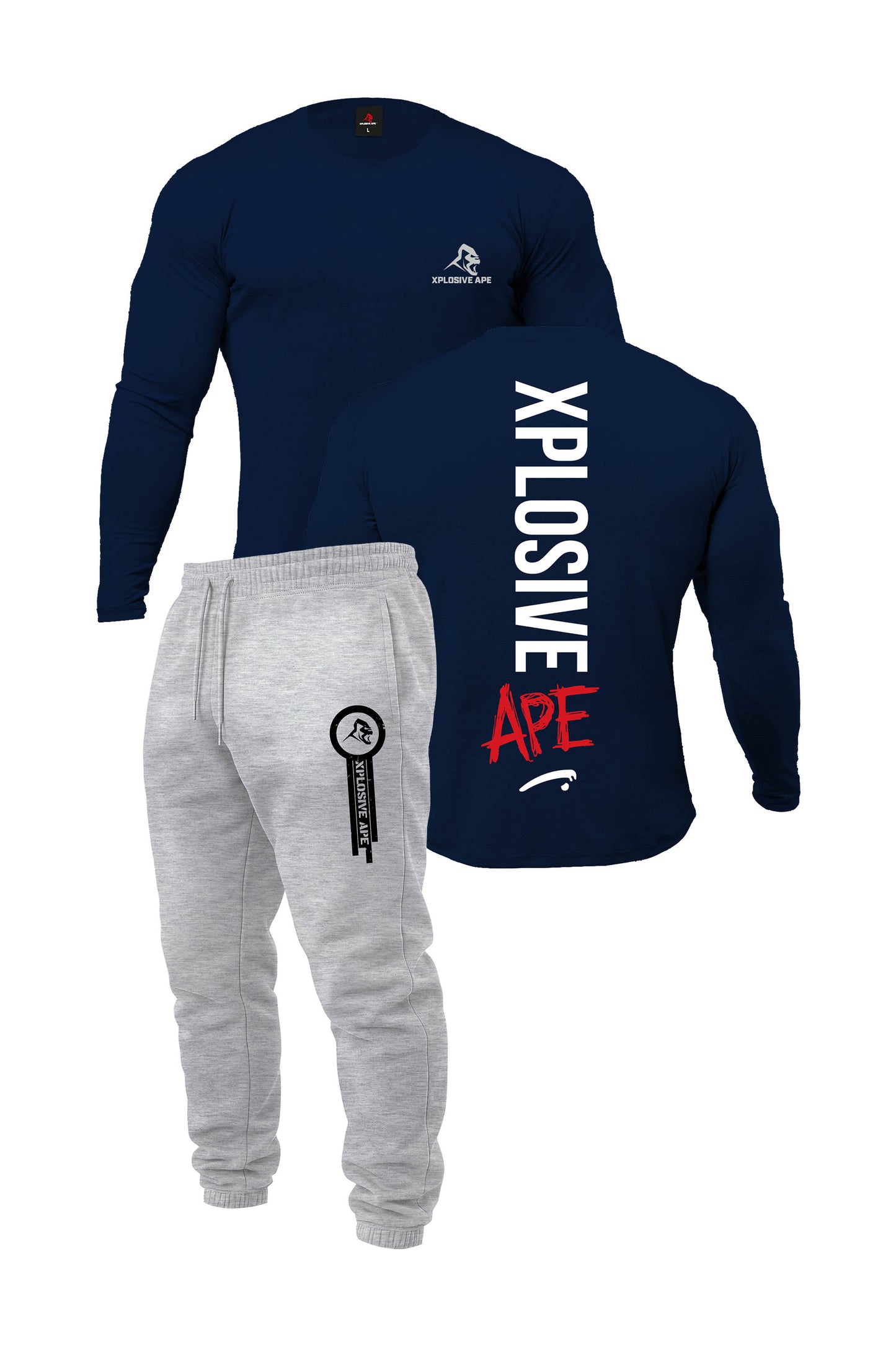 XAPE Graffiti Long Sleeve Tee & Panelled V2 Joggers Combo - Navy/Ash Grey