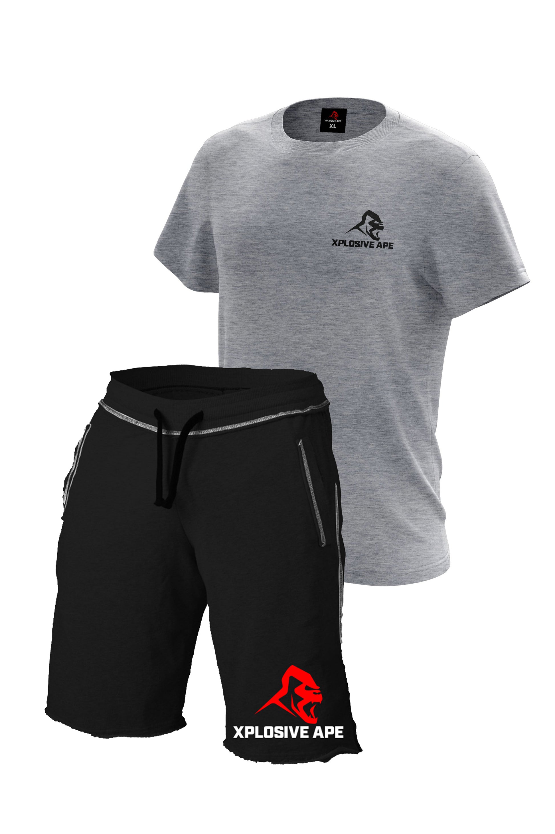 XAPE Essential Sports Grey Tee & Ultimate Rag Black Shorts Bundle