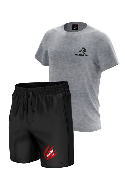 XAPE Essential Sports Grey Tee & Engrave Black Shorts Bundle