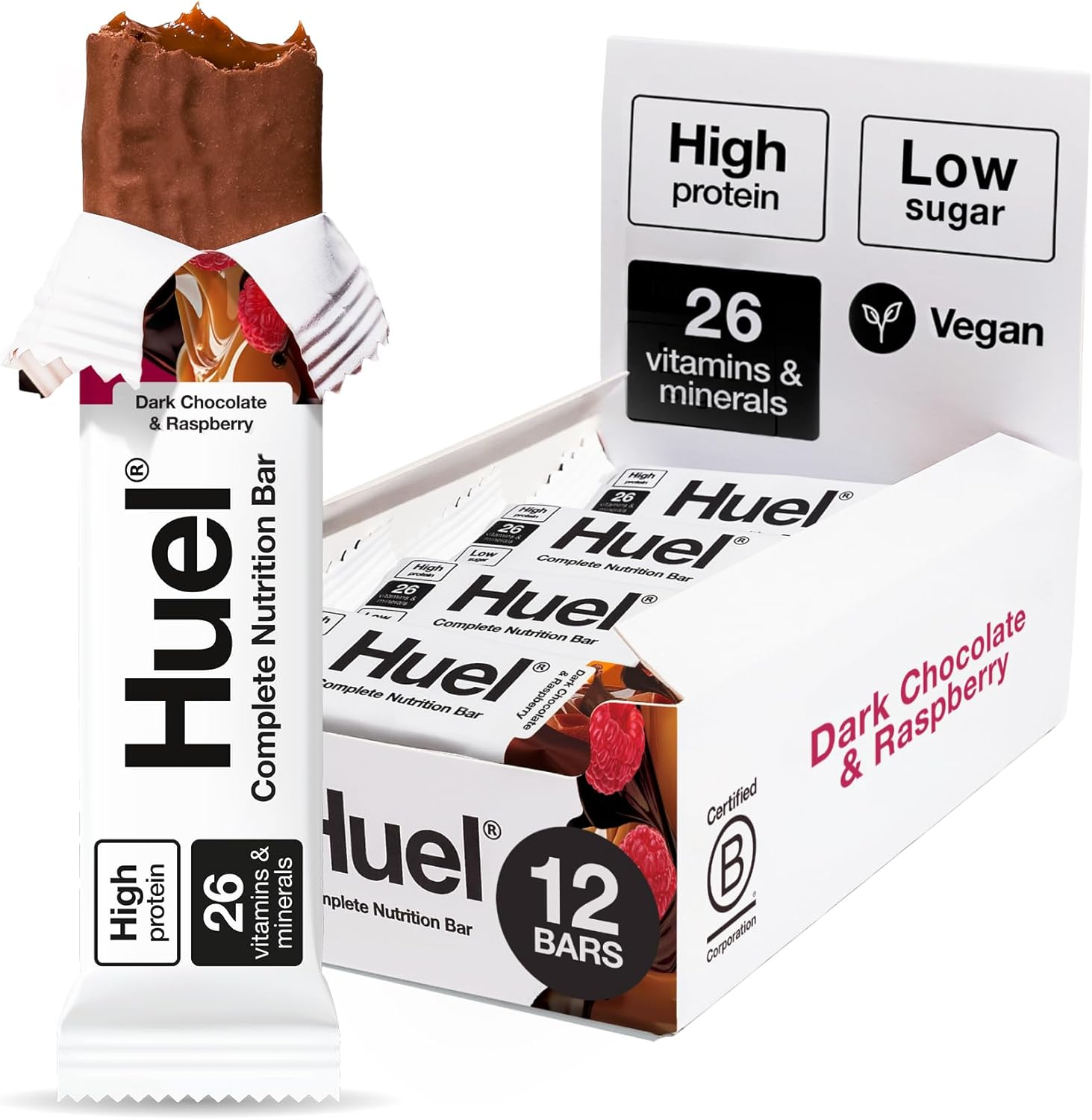 HUEL Complete Nutrition Bar 12x51g Dark Chocolate and Raspberry