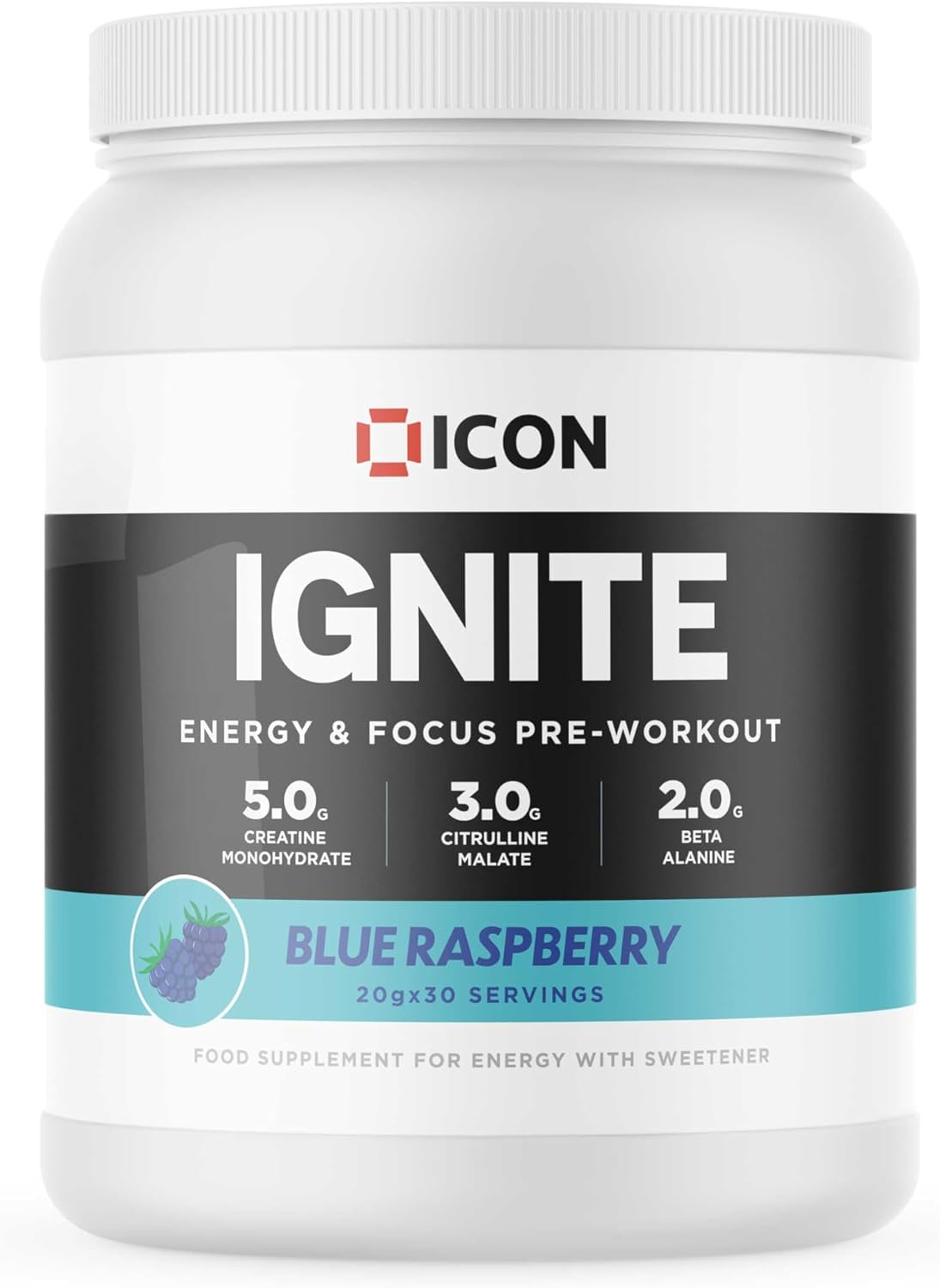 ICON Nutrition IGNITE Pre-Workout 600g Blue Raspberry