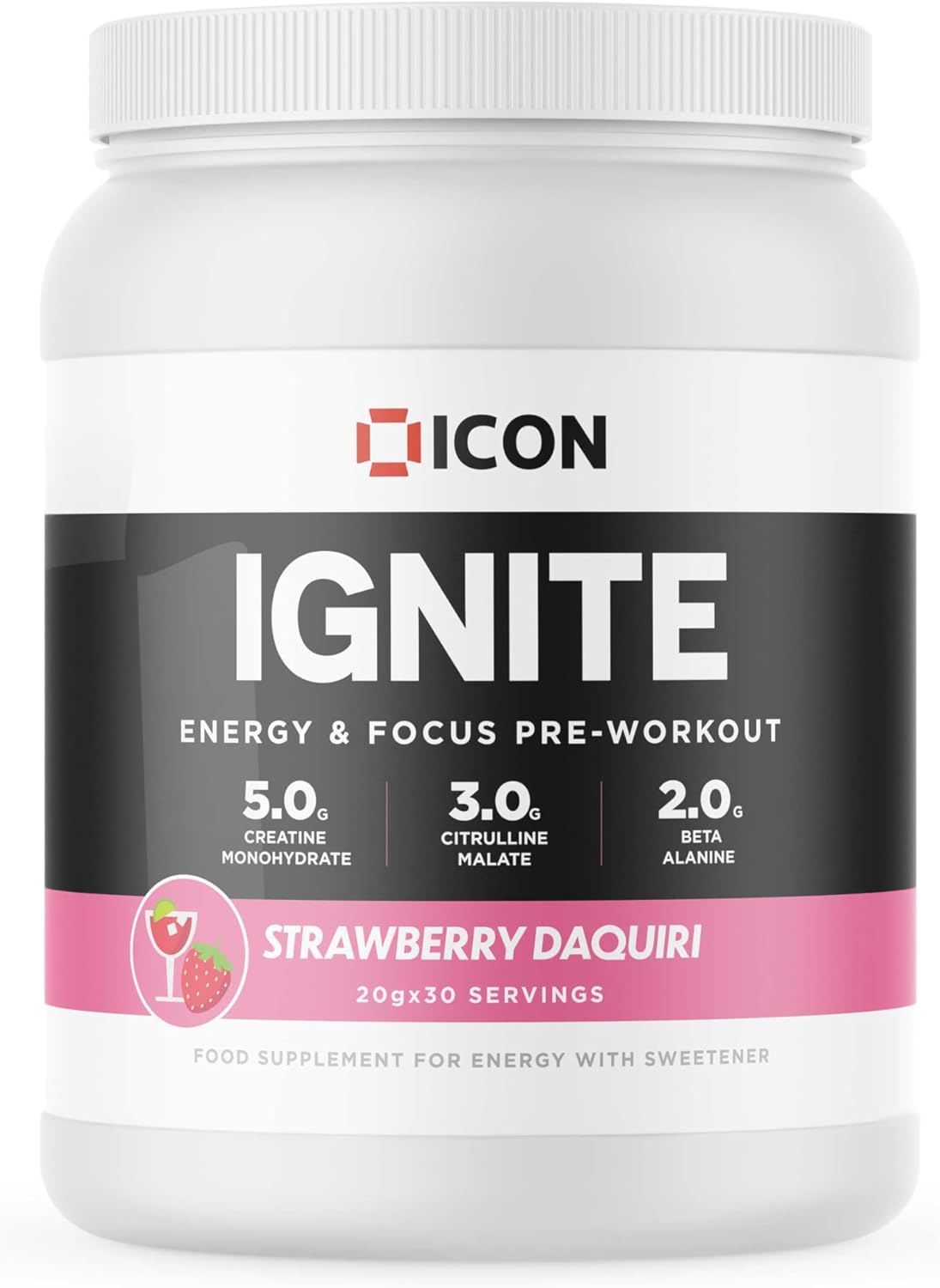 ICON Nutrition IGNITE Pre-Workout 600g Strawberry Daquiri