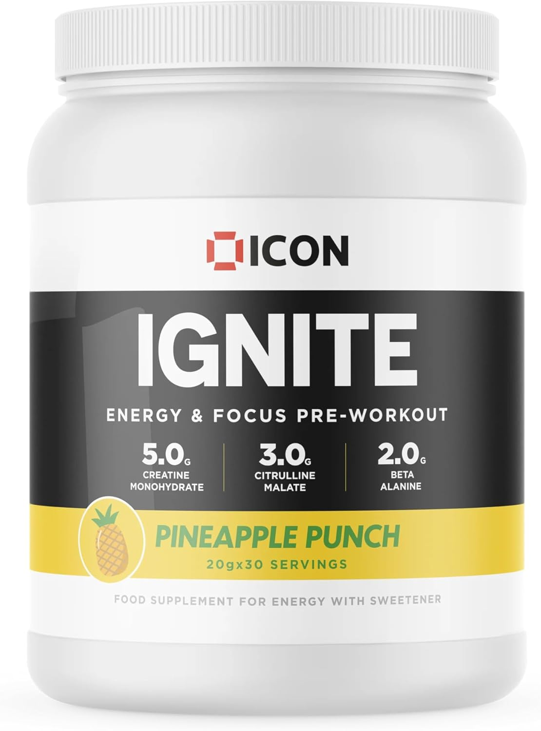 ICON Nutrition IGNITE Pre-Workout 600g Pineapple Punch