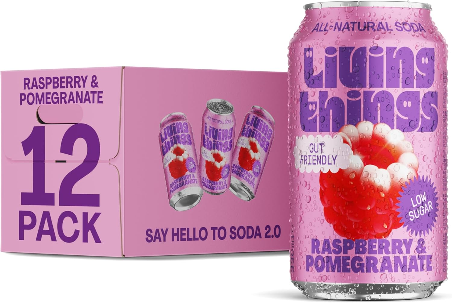 Living Things Prebiotic Soda 12x330ml Raspberry & Pomegranate Soda