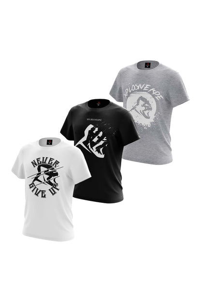 XAPE Never Give Up 3 Tees Pack - White/Sports Grey/Black