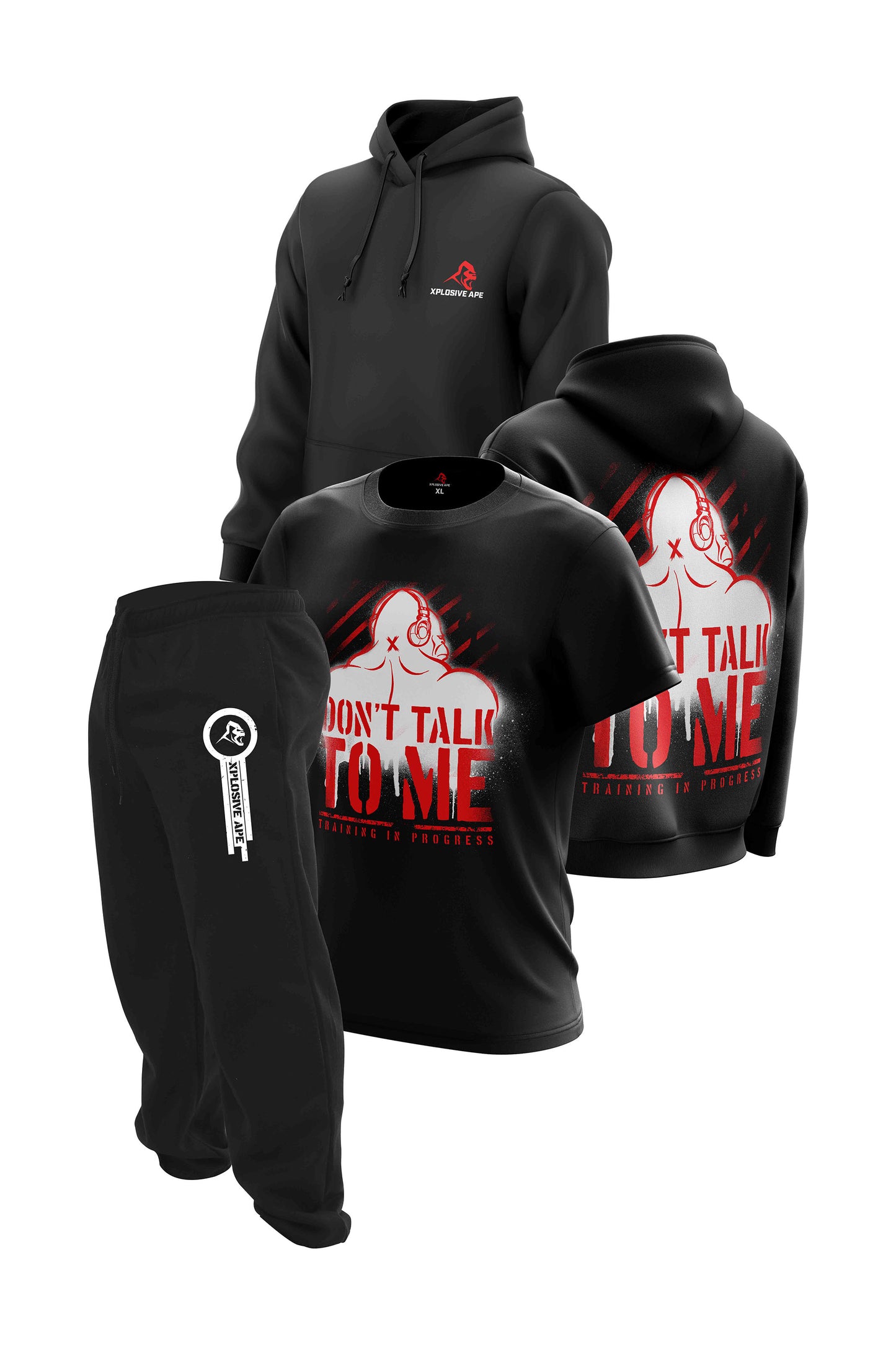 XAPE Don't Talk To Me Hoodie Tee & Joggers Combo - Black