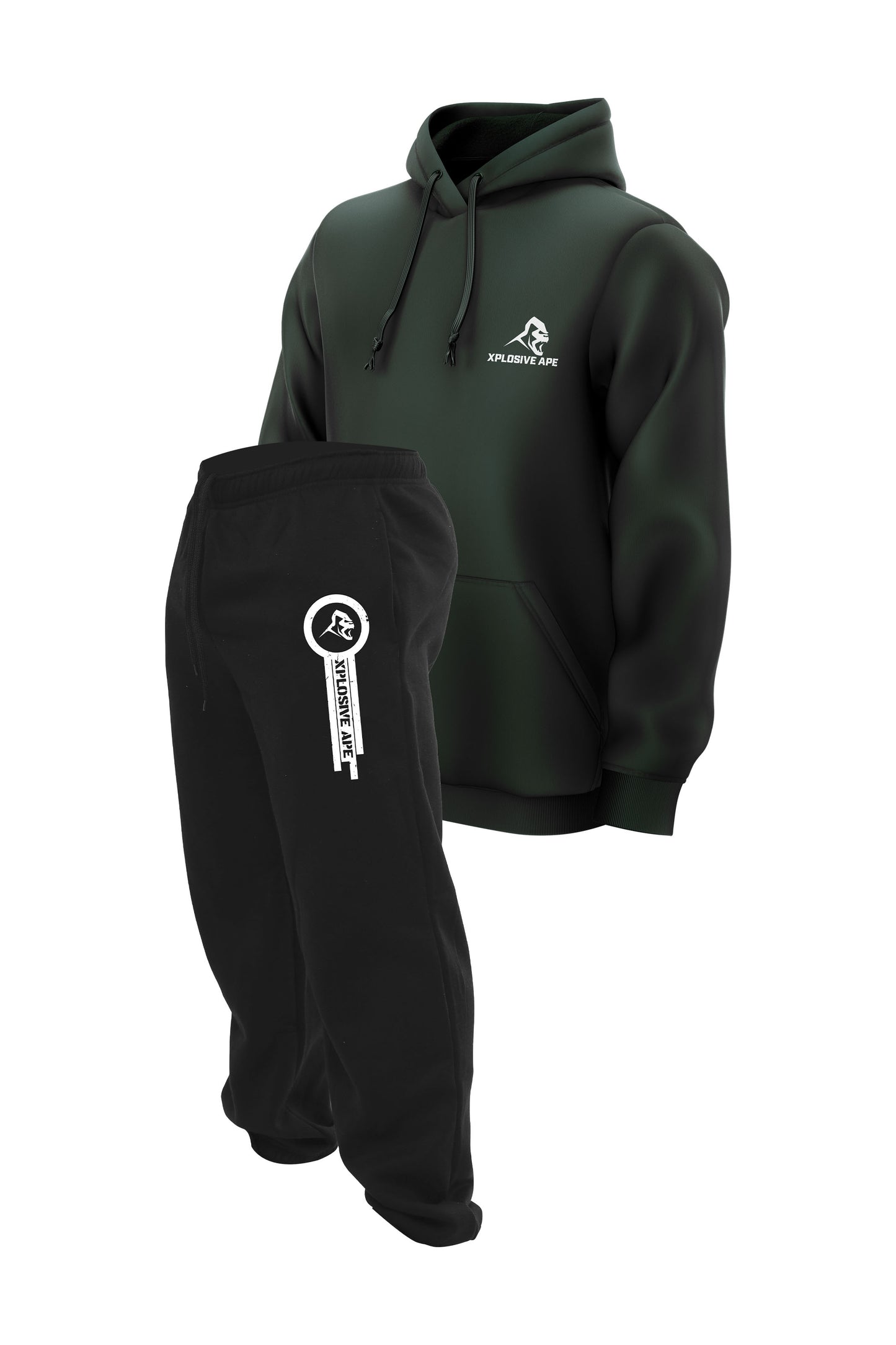 XAPE Panelled Joggers & Essential Hoodie Combo - Black/Forest Green